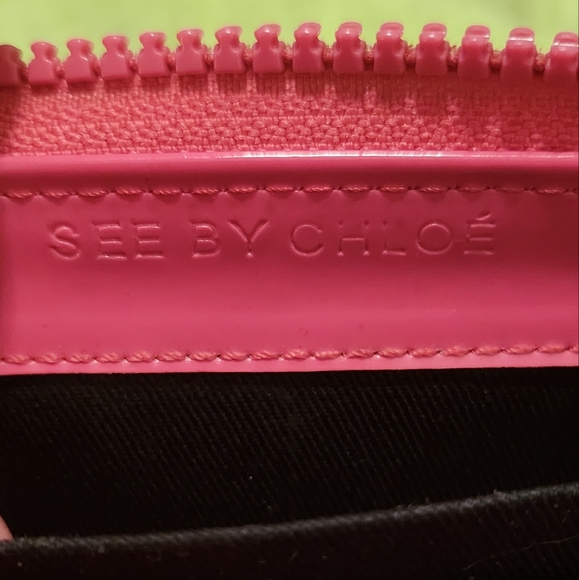 See By Chloe Patent Leather Long Zip Wallet Hot Pink 8" X 4.5" - Picture 13 of 15